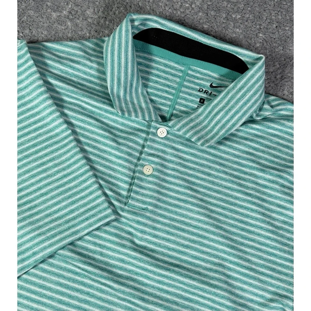 Nike Tiger Woods Dri-FIT Polo Shirt Mens Small Teal Blue Stripe Golf BQ6722-309